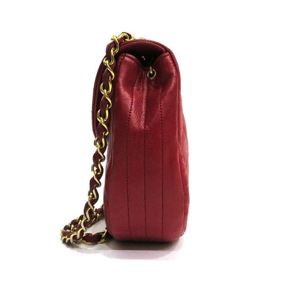 Chanel Matelasse Chain Shoulder Half Moon Lambskin Leather Red - Picture 3 of 8
